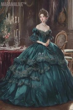 Elegant Fluffy Victorian Prom Party Dress For Women Emerald Strapless Diamante Royal Dresses Queens Fantasy, Victorian Prom, Green Dress Women, Teal Outfits, Mosaic Home, Party Dress For Women, Diy Barbie Clothes, Women Embroidery, Royal Clothing