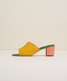 If you like color, you'll definitely love Katie Kortman, which is exactly why we asked her to be our second-ever CS Color Muse™ and color everyone's favorite multicolor shoe. She's still equal parts statement shoe and jeans-and-tee slide, but this time, she's in every color Katie could possibly imagine. A quintessential CS woven leather heel. Open toe, 2.5" block heel, hand-woven leather or suede uppers in our mismatch. With style, comfort, and eye-catching color, these shoes just don't quit—but Multicolor Leather Sole Sandals For Spring, Multicolor Sandals With Leather Sole For Spring, Spring Sandals With Contrasting Heel Counter And Almond Toe, Designer Heels With Woven Sole For Spring, Casual Multicolor Low Heel Heels, Multicolor Leather Heels With Contrasting Heel Counter, Charlotte Stone, Multicolor Shoes, Block Heel Mule