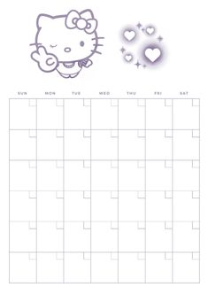 a calendar with the hello kitty face drawn on it and hearts in the sky above