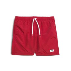 Red Stretch Swim Trunks For Summer, Relaxed Fit Solid Swim Trunks For Spring, Spring Solid Color Relaxed Fit Swim Trunks, Classic Red Summer Bottoms, Breathable Micro-elastic Swimwear For Summer, Casual Mesh Beach Bottoms, Lightweight Micro-elastic Bottoms For Summer, Casual Mesh Bottoms For Beach, Breathable Solid Nylon Swimwear