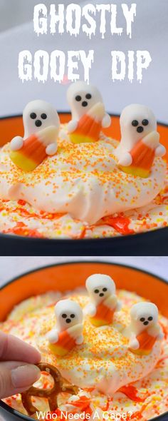 halloween dessert with ghosty gooey dip in the middle