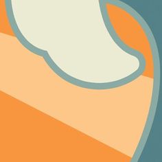 an orange and blue background with a white cloud in the center on top of it