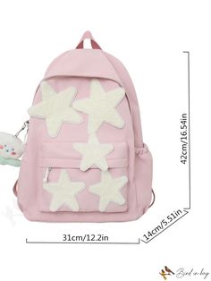 BirdinBag - Classic Backpack with Star Patch Decor and Cartoon Bag Charm - Preppy Style Casual Star-shaped Shoulder Bag For School, Trendy Star-shaped Backpack For Everyday Use, Trendy Star-shaped Everyday Backpack, Star-shaped School Bags For Back To School, Cartoon Bag, Estilo Preppy, Word Wrap, Classic Backpack, Preppy Style