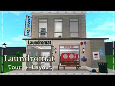 the front of a building with a sign that says laundromat tour and layout