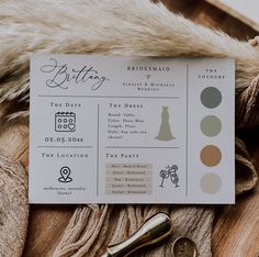 the wedding stationery is laid out on top of a fur - lined tablecloth