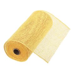 a roll of yellow wire mesh on a white background