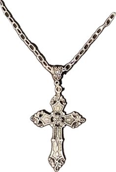 Elegant Silver Cross Necklace With Chain, Gothic Cross Pendant Necklace With Engraving, Gothic Jewelry With Cross Pendant And Adjustable Chain, Gothic Silver Chain Necklace With Lobster Clasp, Gothic Jewelry With Adjustable Chain And Cross Pendant, Silver Gothic Chain Necklace With Lobster Clasp, Silver Ankh Gothic Necklace, Gothic Cross Chain Jewelry, Gothic Silver Metal Cross Necklace