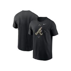 the nike atlanta braves black t - shirt has gold letters on it and is also available for