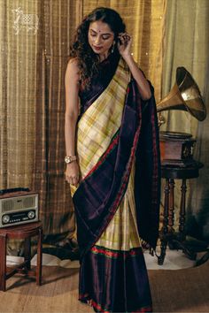 Featured here in a multi-colour check has a tissue body and is paired with a contrasting deep brown retta pattu pettu border. Silk Sarees Online, Deep Brown, Sarees Online, Silk Saree, Silk Sarees