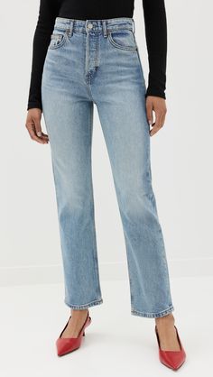 Fast Free Shipping & Free Returns on Reformation Cynthia Stretch High Rise Straight Jeans at Shopbop. Shop new arrivals from Reformation at Shopbop.com Reformation Clothing, Summer Wishlist, High Rise Straight Jeans, Save Earth, Best Jeans, Straight Jeans, Ankle Length, Stretch Denim, Stretch Fabric