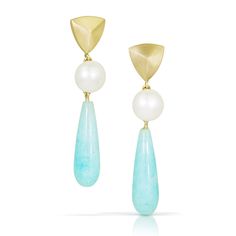 one of a kind handmade gold, pearl and amazonite earrings Elegant Amazonite Dangle Jewelry, Come Together, The Cool, Tassel Necklace, Fresh Water, Freshwater Pearls, 18k Gold, Pearl Earrings, Drop Earrings