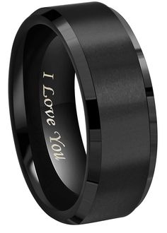 black ceramic ring with i love you engraved on it