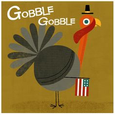 a turkey with an american flag on it's head and the words gobble gobble