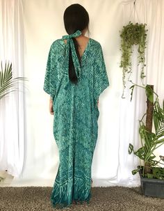 Teal Green Long Kaftan Dress Fringe Rayon Caftan Maxi Dress | Etsy Kaftan Batik, Long Kimono Jacket, Comfortable Maxi Dresses, Long Kaftan Dress, Kimono Outerwear, Kaftan Maxi Dress, Long Kaftan, Fringed Poncho, Long Kimono