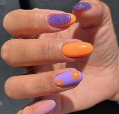 Boston Nails, Pretty Fingers, Funky Nail Art, Summer Acrylic, Hippie Nails, Happy Nails, Purple Nail, Minimal Nails, Cute Gel Nails