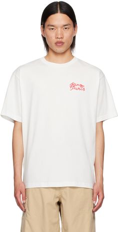 Cotton jersey T-shirt. · Rib knit crewneck · Logo embroidered at chest · Graphic printed at back Supplier color: Off-white White Embroidered Logo T-shirt For Streetwear, White T-shirt With Embroidered Logo For Streetwear, White Crew Neck T-shirt With Embroidered Logo, White Relaxed Fit T-shirt With Embroidered Graphics, White Embroidered T-shirt For Streetwear, White Embroidered Crew Neck T-shirt, White Crew Neck Top With Embroidered Text, Off White Shop, Kenzo Paris