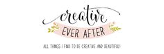 the words creative ever after written in black ink on a white background with pink ribbon