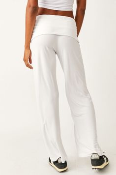 Ultra soft with a luxe feel, these relaxed wide leg pants with a wide roll down waistband. Lightweight, breathable and drapy fabric make this the perfect lounge and travel pant. . Description: Fold over waistband - can be worn up or down Flowy harem style Buttery soft, lightweight and breathable Moves-with-you stretch, beyond comfortable Inseam 25" (for size small) Why We Love: so comfy! Fabric: 65% Modal, 35% PolyCare: Machine wash cool, tumble low Versatile Relaxed Fit Yoga Pants For Lounging, Long Yoga Pants For Relaxation, White Wide-leg Yoga Pants, Versatile 4-way Stretch Sweatpants For Loungewear, Solid Color Yoga Pants With Elastic Waistband For Lounging, Comfort Waistband Yoga Pants For Lounging, Versatile Yoga Pants For Lounging, White Wide Leg Harem Pants For Loungewear, Solid Straight Leg Harem Pants For Loungewear