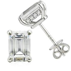 PRICES MAY VARY. This stud earrings made of 925 sterling silver, 18K white gold plating added to enhance shine and durability. Nickel free, safe for wearers with nickel allergies. Each stone 5x7mm/1.0ct emerald cut , total carat weight is 2.0 carats in center stone. Hidden halo design, approx 12 small stones underneath the main stone. That made the earrings looks more special and stunning. 5A Cubic Zirconia (CZ)'s sparkle, durability, affordable price and ethical sustainable resources make this Silver Baguette Cut Cubic Zirconia Earrings, Sterling Silver Earrings With Baguette Cut And Prong Setting, Diamond White Baguette Cut Sterling Silver Earrings, Sterling Silver Baguette Diamond Earrings For Anniversary, Sterling Silver Emerald Cut Earrings With Diamond Accents, Silver Baguette Cut Fine Jewelry Earrings, Sterling Silver Baguette Cut Earrings Gift, Sterling Silver Emerald Cut Earrings, Dazzling Silver Baguette Cut Earrings