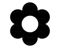 a black and white silhouette of a flower with the center surrounded by smaller circles, on a white background