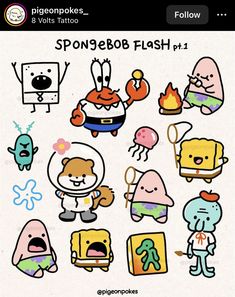 an image of cartoon character stickers on a white background with the words spongebob flash