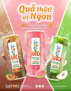 an advertisement for juice with fruit and nuts