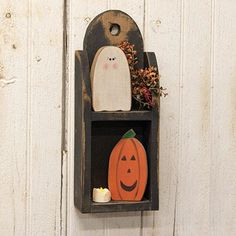 Distressed Rustic Black Wood Skinny Pocket Shelf Shelf Riser, Pumpkin Silhouette, Ghost Silhouette, Primitive Table, Tin Panel, Primitive Walls, Flameless Tea Lights, Painted Eyes, Primitive Design