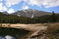 a mountain lake surrounded by trees and rocks