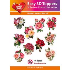 the heart crafts easy 3d toppers are made with flowers and leaves, including roses