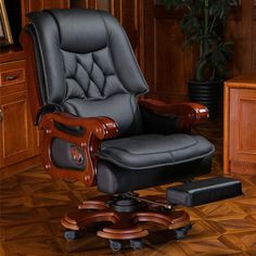 an office chair sitting on top of a hard wood floor