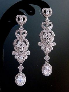 Wedding Bridal Earrings  Classy Fancy  Vintage by JCBridalJewelry, $59.95 Elegant Oval Diamond Earrings For Wedding, Oval Diamond Earrings For Wedding, Oval Diamond Earrings For Wedding With Elegant Design, Elegant Oval Chandelier Earrings As Gift, Elegant Oval Chandelier Earrings For Gift, Classic Silver Chandelier Earrings With Diamond Accents, Elegant Diamond White Pierced Crystal Earrings, Classic Cubic Zirconia Chandelier Earrings For Party, Elegant Oval Chandelier Earrings For Weddings