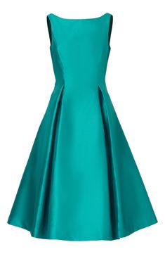 A gorgeous sheen brightens the hue of a mikado party dress styled with princess seams to shape the fitted bodice and crisp box pleats for a flared finish. The elegant bateau neck dips to a V in back for a head-turning exit. 45 1/2" length (size 8) Hidden back-zip closure Bateau neck Sleeveless Side-seam pockets Lined 100% polyester Dry clean Imported Chic A-line Satin Dress With Fitted Bodice, A-line Satin Dress With Lined Bodice, Satin A-line Dress With Lined Bodice, Silk A-line Prom Evening Dress, Satin A-line Dress With Box Pleat, Formal A-line Dress With Satin Finish, Cocktail Evening Dress With Pleated Bodice, A-line Silhouette, Silk A-line Dress With Pleated Bodice, Formal A-line Sleeveless Dress With Lined Bodice