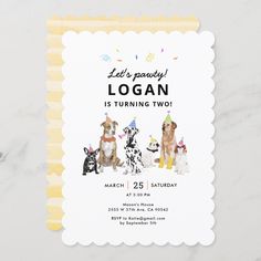 a birthday party card with dogs on it