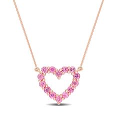 Bring romantic detail to all your favorite looks when you wear this sweet pink sapphire outline heart necklace in rose gold. Crafted in precious 10K rose gold Bright pink sapphires line this classic open heart design. The style suspends centered along a cable chain that secures with a spring-ring clasp. 17.0-inch total length. Pink Open Heart Necklace For Anniversary, Beauty Inspo, Peoples Jewellers, Love Rose, Sapphire Stone, Open Heart, Pink Stone, Pink Opal, Fit Inspo