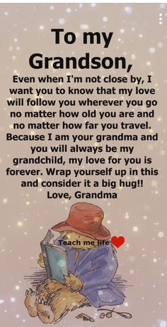 a poem written in the language of grandma to her granddaughter on christmas day with an image of a teddy bear reading a book