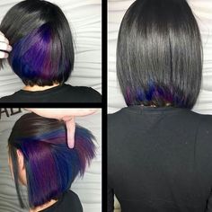 Dark purple and blue under lights Galaxy Highlights, Underlights Hair, Peekaboo Highlights, Galaxy Hair, Hair Color Purple, Haircut And Color, Rainbow Hair, Great Hair, Hair Today