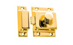 a pair of golden door handles on a white background