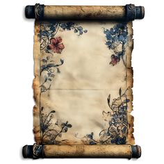 an old scroll with flowers and vines on it