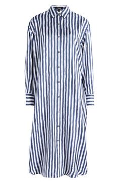 Vivid stripes embolden this longline shirtdress crafted from luxe silk. Front button closure Spread collar Long sleeves 100% silk Dry clean Imported Stripe Long Sleeve, Silk Maxi, Silk Maxi Dress, Shirtdress, Nordstrom Dresses, Striped Long Sleeve, Long A Line, Painter, Dry Clean