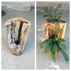 there are two pieces of wood that have been turned into planters