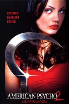 an american psychic 2 movie poster with a woman holding a scissor in front of her face