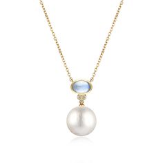 Products are offered in three styles. With baroque pearl With round baroque pearl Gemstones Only Details: 14K Solid Gold 5 x 7 mm Oval Moonstone｜Blue｜ Eye Clean Moonstone CTW: 0.90 Diamond Color-Clarity: G Color｜VS Clarity Diamond CTW: 0.04 Freshwater Baroque Pearl Approx. 15 x 25 mm Freshwater Round Baroque Pearl 12-13 mm Each baroque pearl, a unique treasure, is naturally cultivated, graced with its own distinctive texture. You can either wear the opalescent blue Moonstones alone for lightness Oval Pearl Pendant Necklace In Pearl White, Oval Pearl White Necklace With Pearl Pendant, Exquisite Oval Pearl Drop Jewelry, Elegant Moonstone Jewelry With Pearl Pendant, Elegant Pearl White Jewelry With Natural Stones, Exquisite Pearl Drop Jewelry, White Baroque Pearl Necklace With Gemstone, Elegant Moonstone Pendant Jewelry, Oval Akoya Pearl Necklace With Pearl Pendant