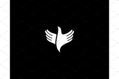 a black and white logo with wings on the bottom, in front of a dark background