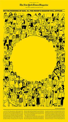 an advertisement for the new york times magazine with people standing in front of a large yellow circle