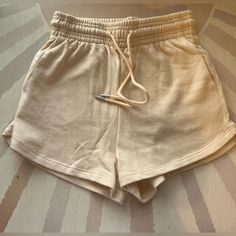 High Waisted Shorts With Drawstring And Pockets - Washed Never Worn- Xs- Perfect Condition Casual Beige Athletic Shorts For Summer, Beige Athletic Shorts With Built-in Shorts For Summer, Beige Athletic Shorts For Summer, Beige Athletic Shorts With Built-in Liner, Beige Drawstring Shorts For Loungewear, H&m Pink Bottoms For Summer, H&m Stretch Shorts For Summer, Pink H&m Bottoms For Summer, H&m Pink Summer Bottoms