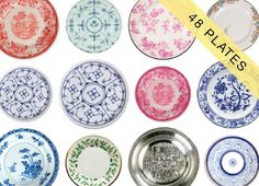 a set of eight plates with different designs