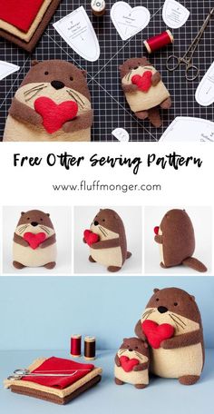 this is an image of stuffed otters with hearts