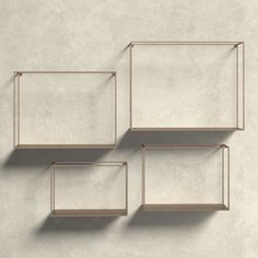 three empty shelves against a white wall