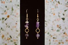 Chip Rock Jewelry, Handmade Amethyst Crystal Earrings As Gift, Handmade Amethyst Crystal Earrings, Handmade Amethyst Dangle Crystal Earrings, Handmade Bohemian Purple Crystal Earrings, Purple Amethyst Earrings With Dangling Beads, Small Dangle Earrings, Rock Jewelry, Purple Jewelry