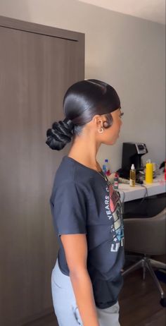 Swoop With A Bun, Slick Swoop Bun, Slick Back Bun With Extensions, Slick Back Knot Bun With Swoop, Swoop Back Bun, Low Swoop Bun, Slick Down Ponytail, Low Knot Bun With Swoop